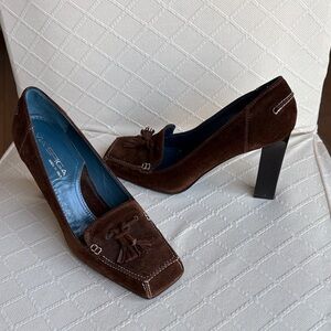 Via Spiga Dark Brown Suede Tassel Heels